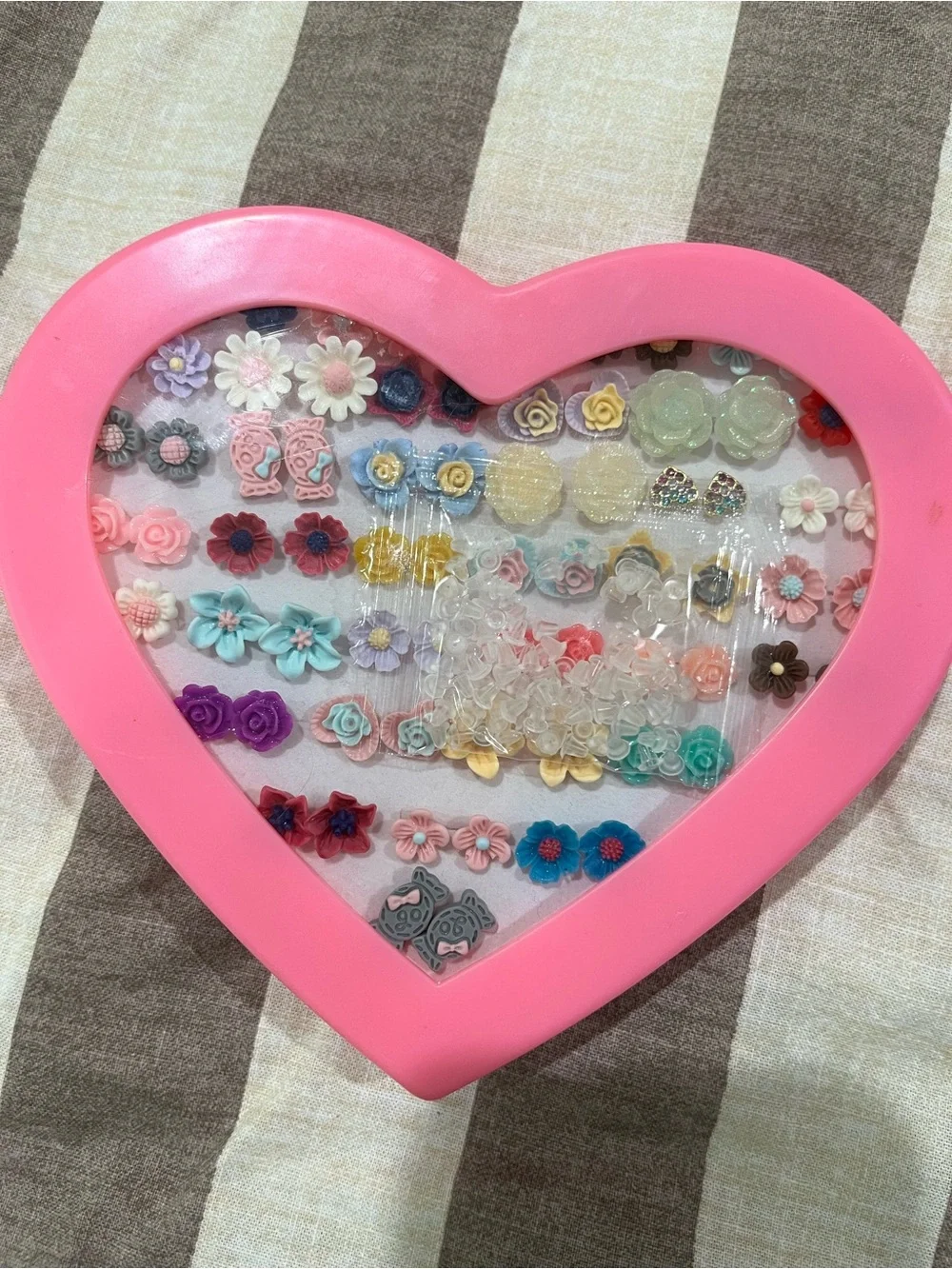 Pink Heart Kids Flower Earring & Hair Clip Set